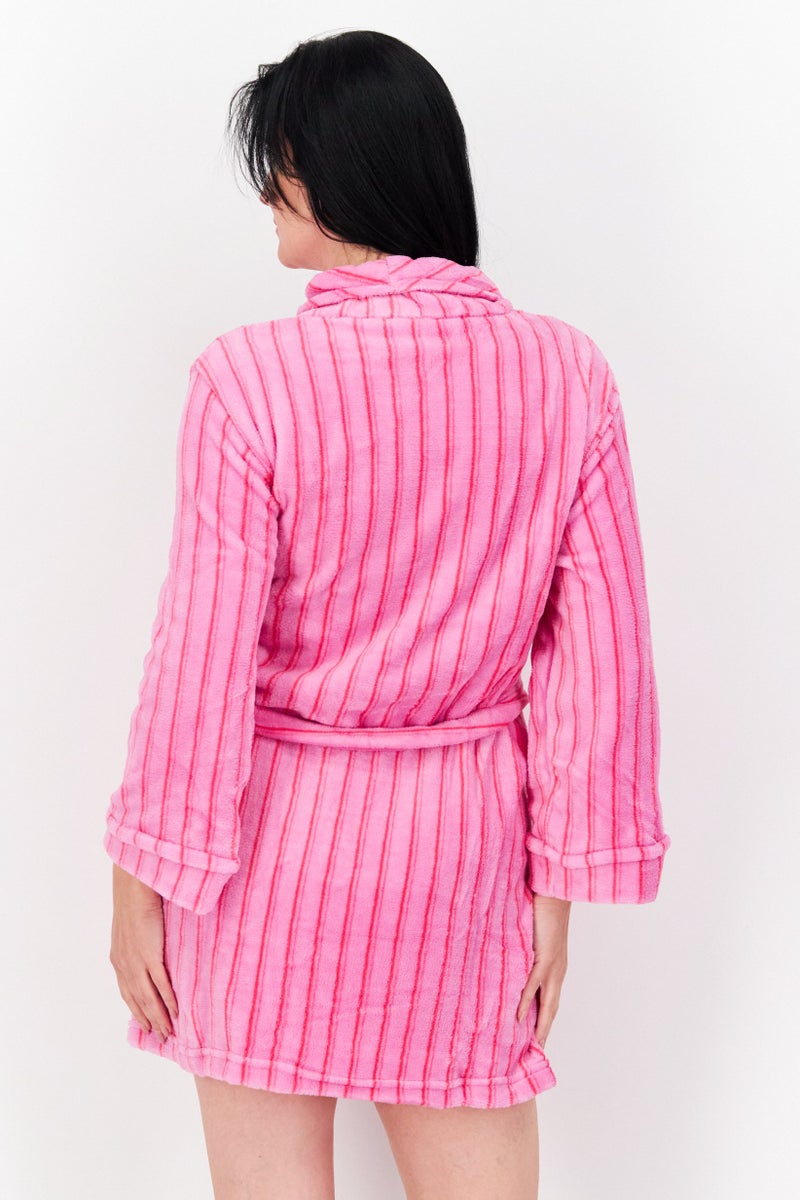Women Stripe Belted Robes, Fuschia Combo