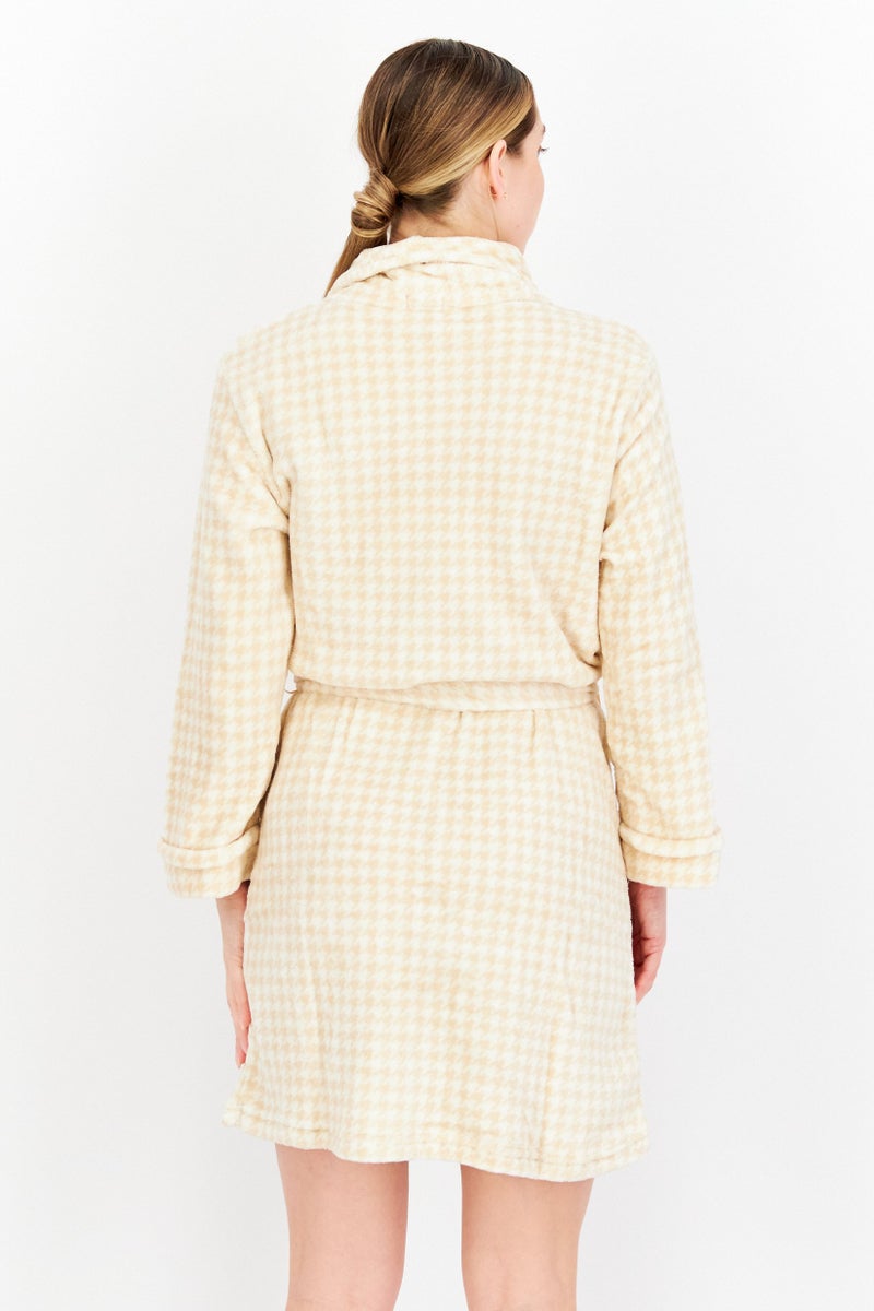 Women Houndstooth Print Robes, Cream Combo