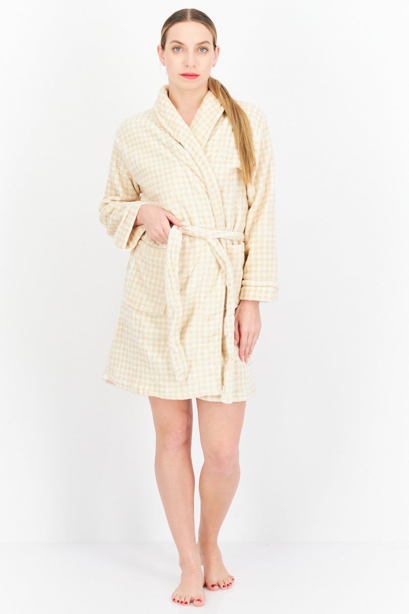 Women Houndstooth Print Robes, Cream Combo