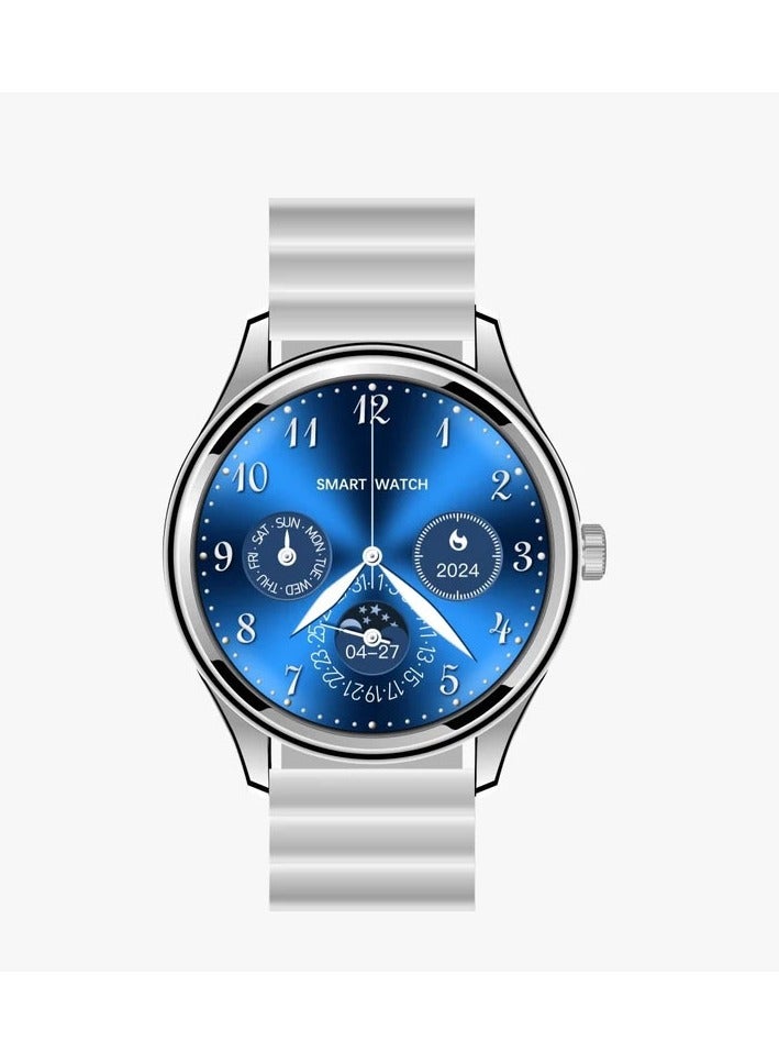 Hommtel GT5 Ultrabithin Smartwatch 1.53 Inch Real AMOLED Display 7.8mm Thickness With 3 Pair Straps and Wireless Charger For Gents and Boys Silver