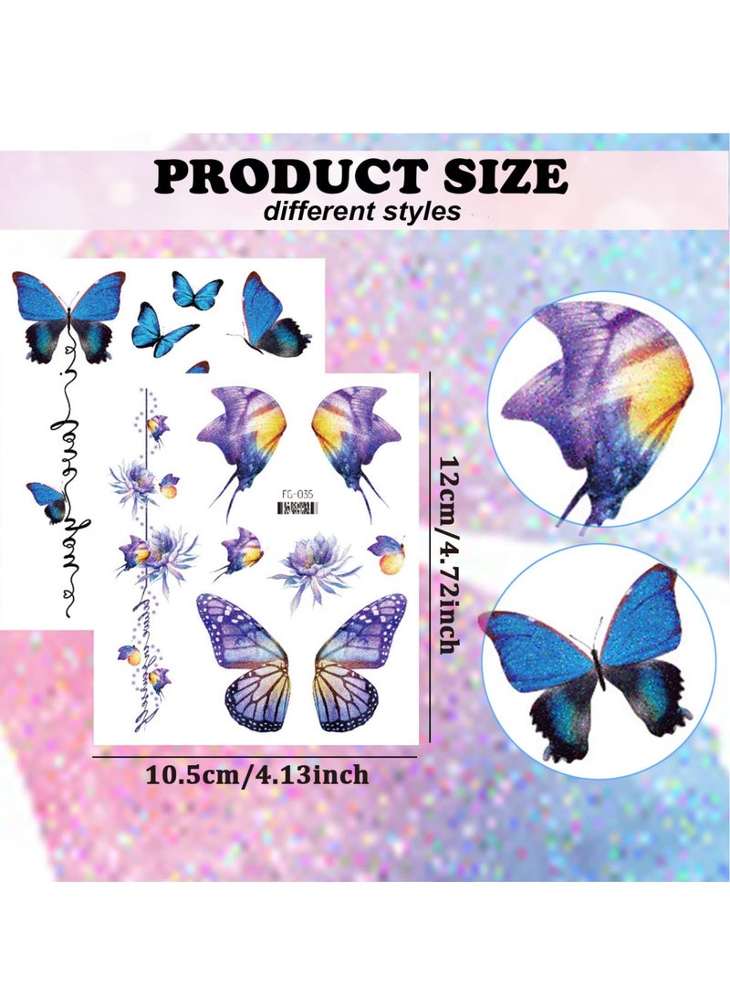 Sparkling Butterfly Temporary Stickers - 12 Sheets of Fun Party Decorations & Body Art for Girls and Women