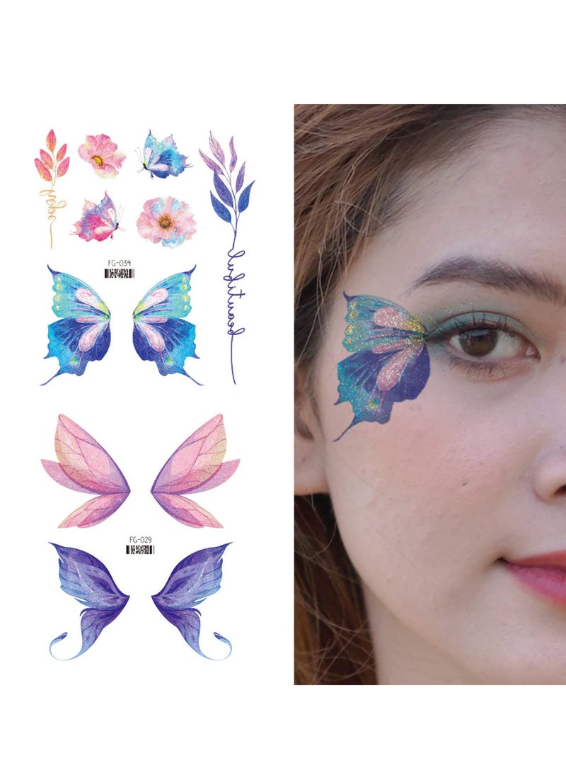 Sparkling Butterfly Temporary Stickers - 12 Sheets of Fun Party Decorations & Body Art for Girls and Women