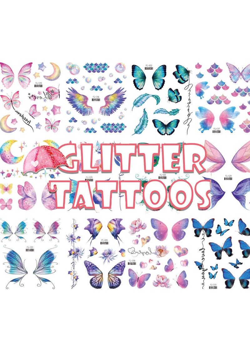 Sparkling Butterfly Temporary Stickers - 12 Sheets of Fun Party Decorations & Body Art for Girls and Women