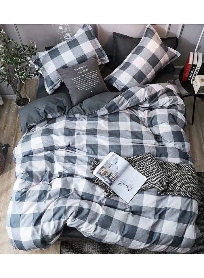 6-Piece Printed Combination King Size Duvet Cover Set  Includes 1xFitted Bedsheet 200x200+30cm, 1xDuvet Cover 220x240 cm, 2xPillowcase 55x80cm, 2xCushion Case 45x70cm Cotton