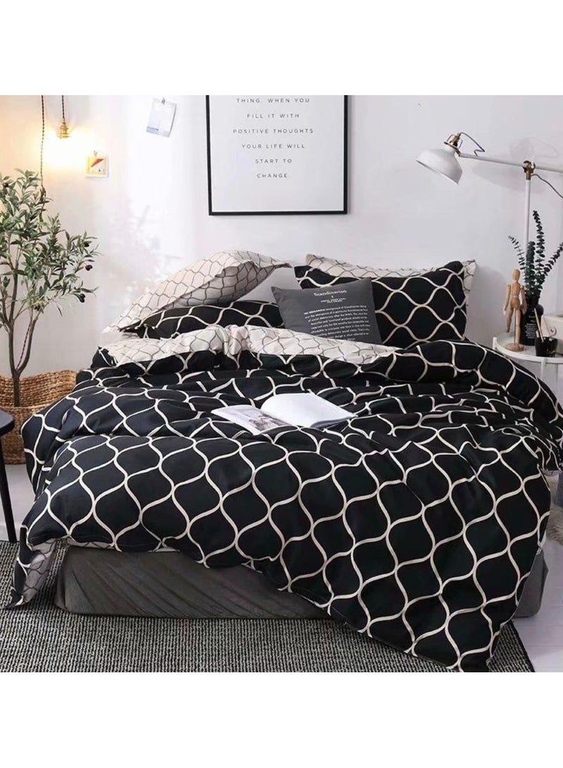 6-Piece Printed Combination King Size Duvet Cover Set  Includes 1xFitted Bedsheet 200x200+30cm, 1xDuvet Cover 220x240 cm, 2xPillowcase 55x80cm, 2xCushion Case 45x70cm Cotton