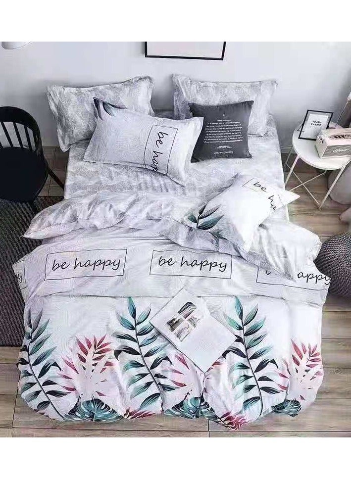 6-Piece Printed Combination King Size Duvet Cover Set  Includes 1xFitted Bedsheet 200x200+30cm, 1xDuvet Cover 220x240 cm, 2xPillowcase 55x80cm, 2xCushion Case 45x70cm Cotton