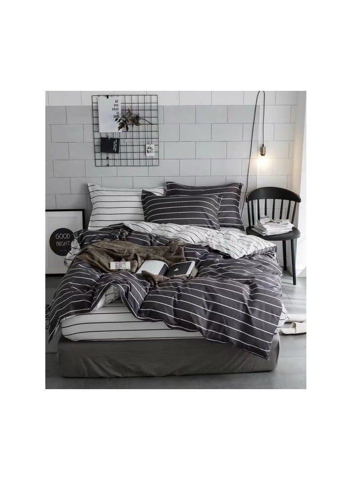 6-Piece Printed Combination King Size Duvet Cover Set  Includes 1xFitted Bedsheet 200x200+30cm, 1xDuvet Cover 220x240 cm, 2xPillowcase 55x80cm, 2xCushion Case 45x70cm Cotton