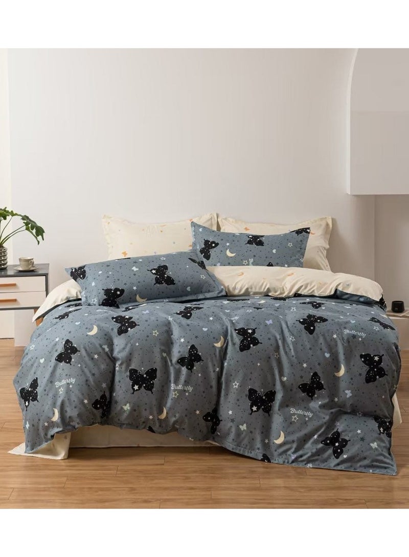 6-Piece Printed Combination King Size Duvet Cover Set  Includes 1xFitted Bedsheet 200x200+30cm, 1xDuvet Cover 220x240 cm, 2xPillowcase 55x80cm, 2xCushion Case 45x70cm Cotton