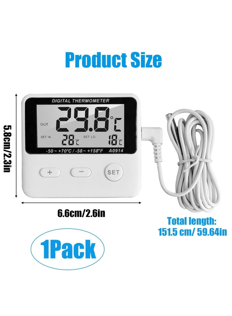 Digital Freezer Thermometer with External Sensor, LCD Display, High/Low Temperature Alarm, ℃/℉ Switchable, Magnetic Refrigerator Thermometer for Home