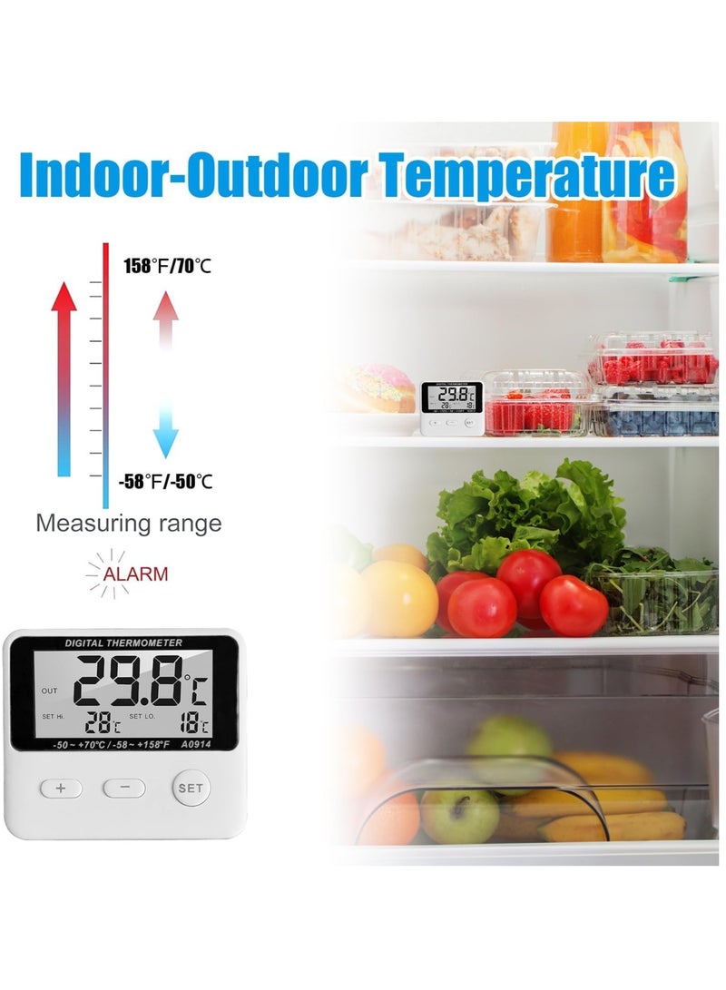 Digital Freezer Thermometer with External Sensor, LCD Display, High/Low Temperature Alarm, ℃/℉ Switchable, Magnetic Refrigerator Thermometer for Home