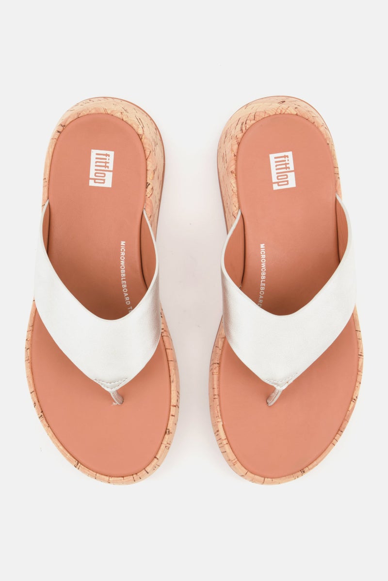 Women Slip On Toe-post Sandal, Silver/Tan