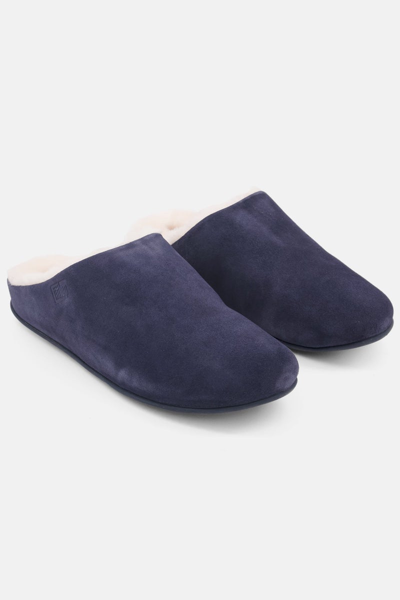 Women Chrissie Shearling Slip On Lounge Slippers, navy