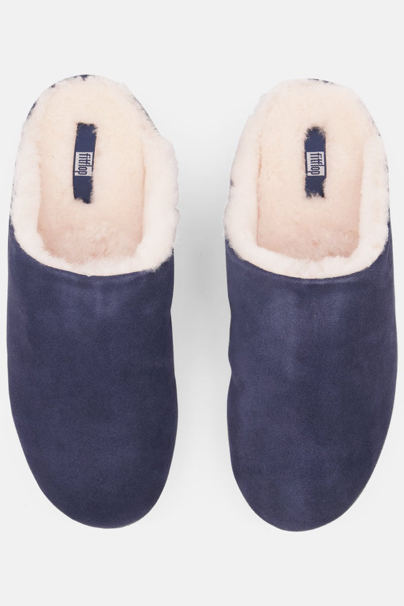 Women Chrissie Shearling Slip On Lounge Slippers, navy