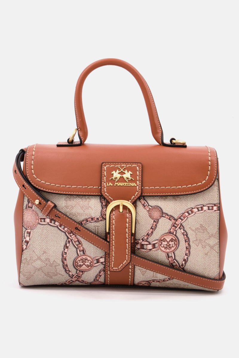 Women Brand Logo Satchel Bag 28 L x 20 H x 9 W cm, Beige