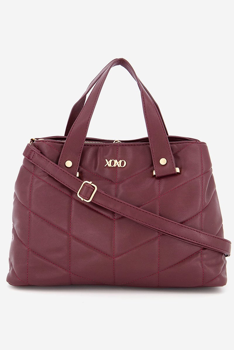 Women Leather Satchel Bag 22 H x 33 L x 12 W cm, Burgundy