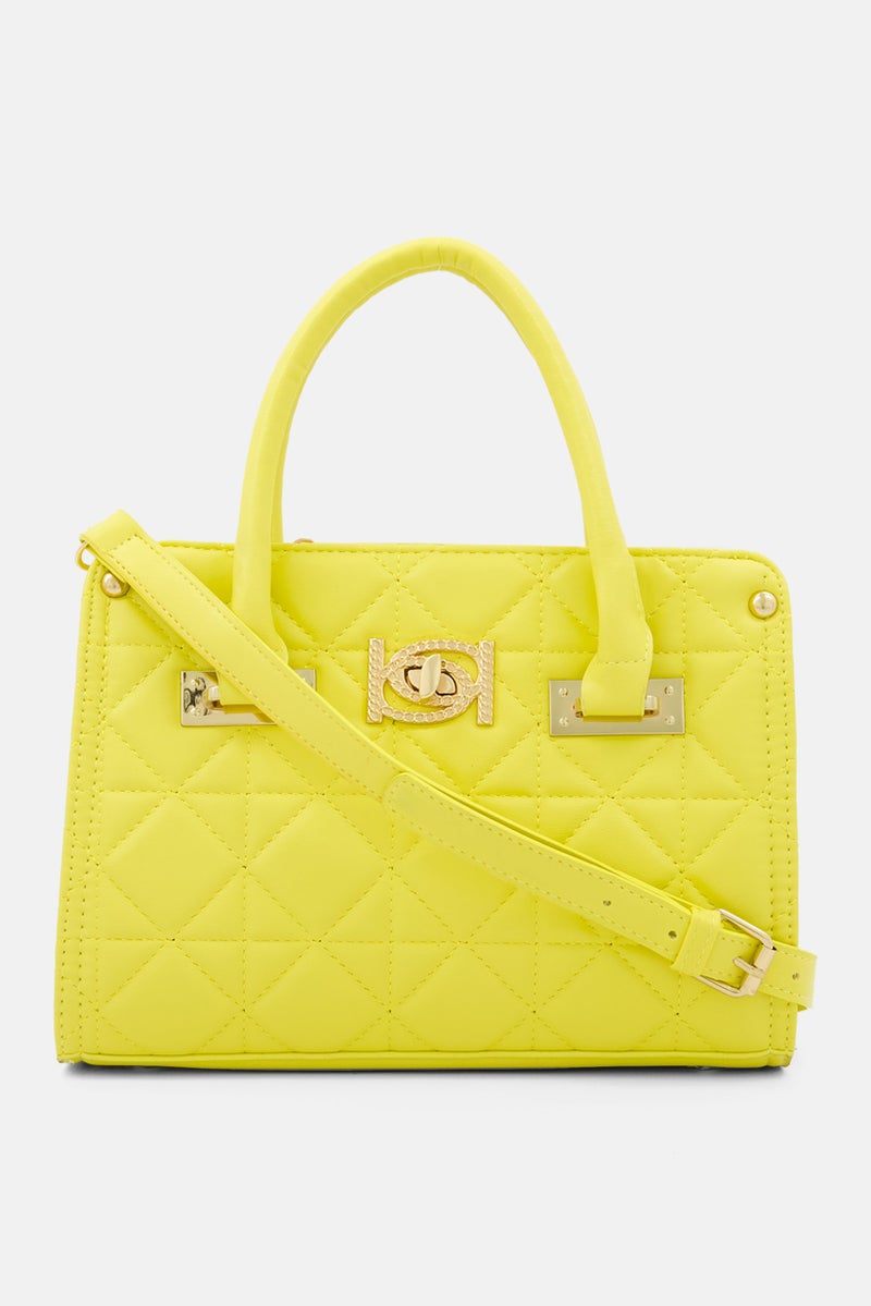 Women Brand Logo Tilda Satchel Bag 27 H x 26 L x 9 W cm, Lemon Yellow