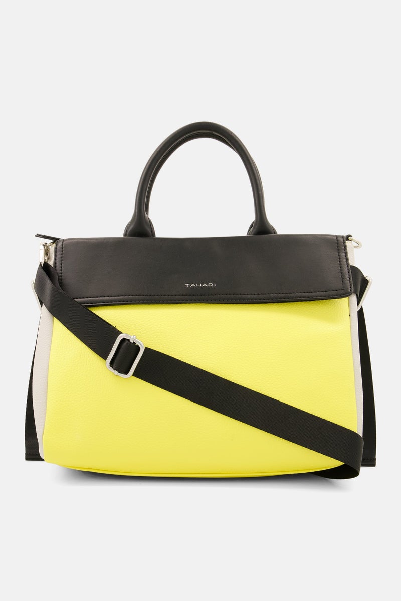 Women Charlotte Satchel Bag 33 L x 25 H x 15 W cm, Yellow/Black/Ivory