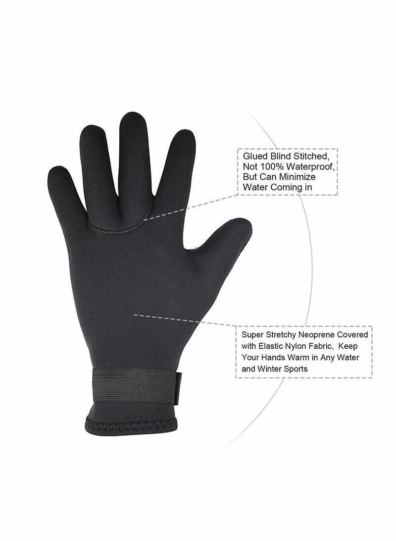 Water Gloves, 3mm & 5mm Neoprene Five Finger Warm Wetsuit Winter Gloves for Scuba Diving Snorkeling Paddling Surfing Kayaking Canoeing Spearfishing Skiing