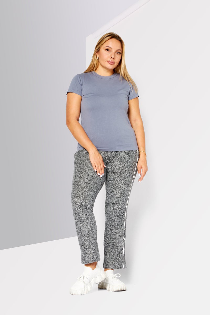 Women Crew Neck Short Sleeves Plain T-Shirt, Grey