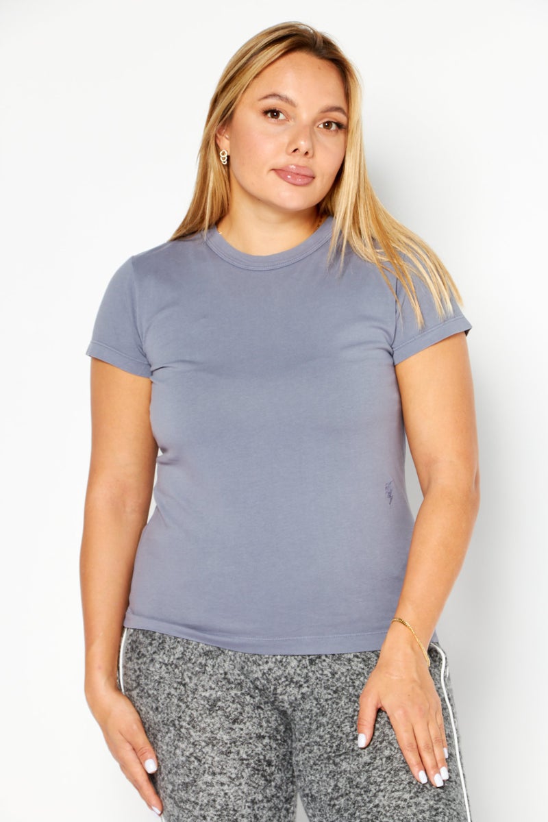 Women Crew Neck Short Sleeves Plain T-Shirt, Grey