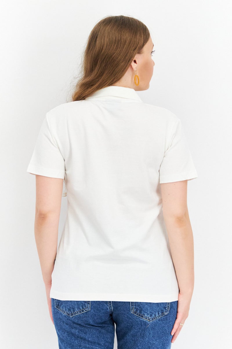 Women Regular Fit Embroidered Logo Short Sleeve Polo Shirts, White