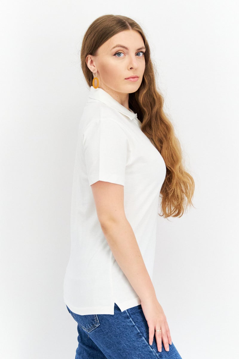 Women Regular Fit Embroidered Logo Short Sleeve Polo Shirts, White
