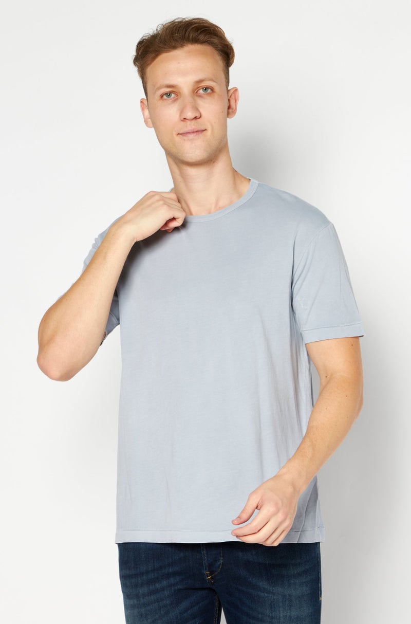 Men Round Neck Short Sleeve Solid T-Shirts, Grey