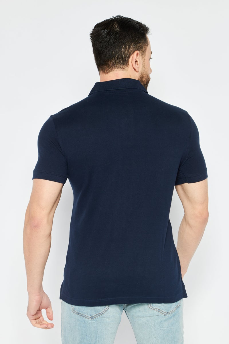 Men Regular Fit Brand Logo Short Sleeve Polo Shirts, Navy