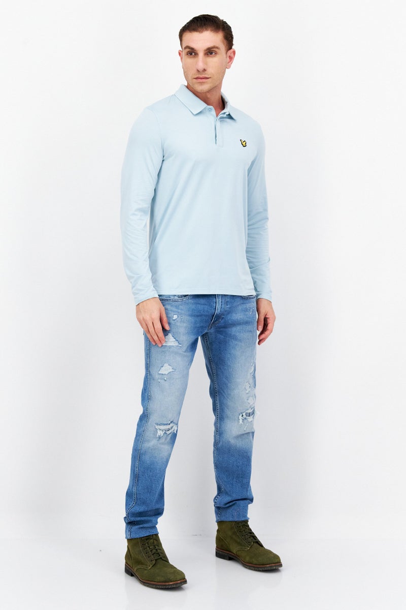 Men Regular Fit Brand Logo Long Sleeve Polo Shirts, Light Sage