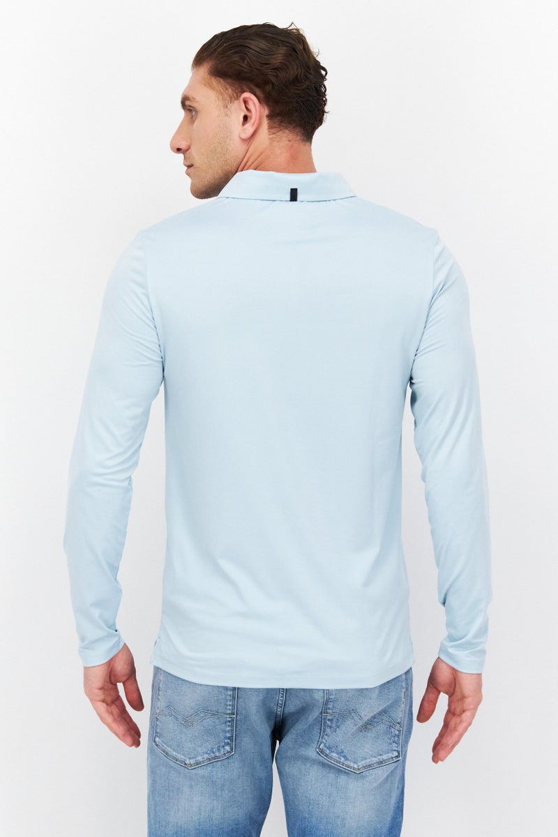 Men Regular Fit Brand Logo Long Sleeve Polo Shirts, Light Sage