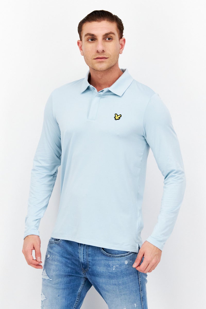 Men Regular Fit Brand Logo Long Sleeve Polo Shirts, Light Sage