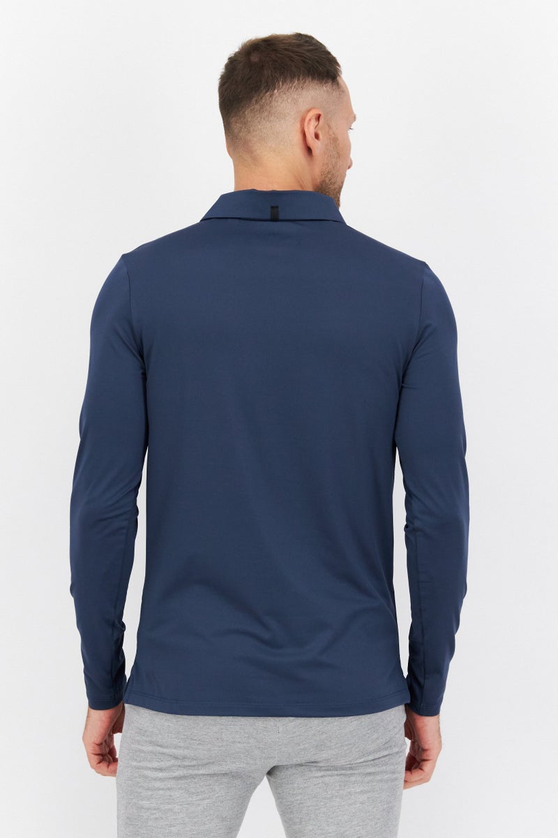Men Regular Fit Brand Logo Long Sleeve Polo Shirts, Light Navy