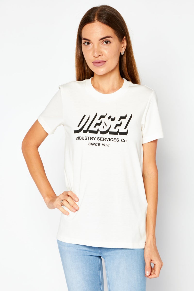 Women Crew Neck Short Sleeves Graphic Print  T-Shirt, Offwhite