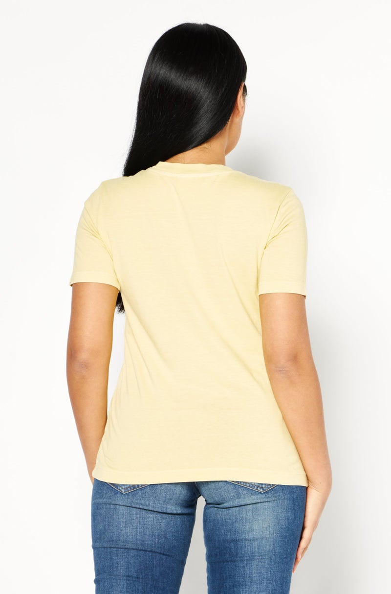 Women Crew Neck Short Sleeve Brand Logo T-Shirts, Yellow Combo