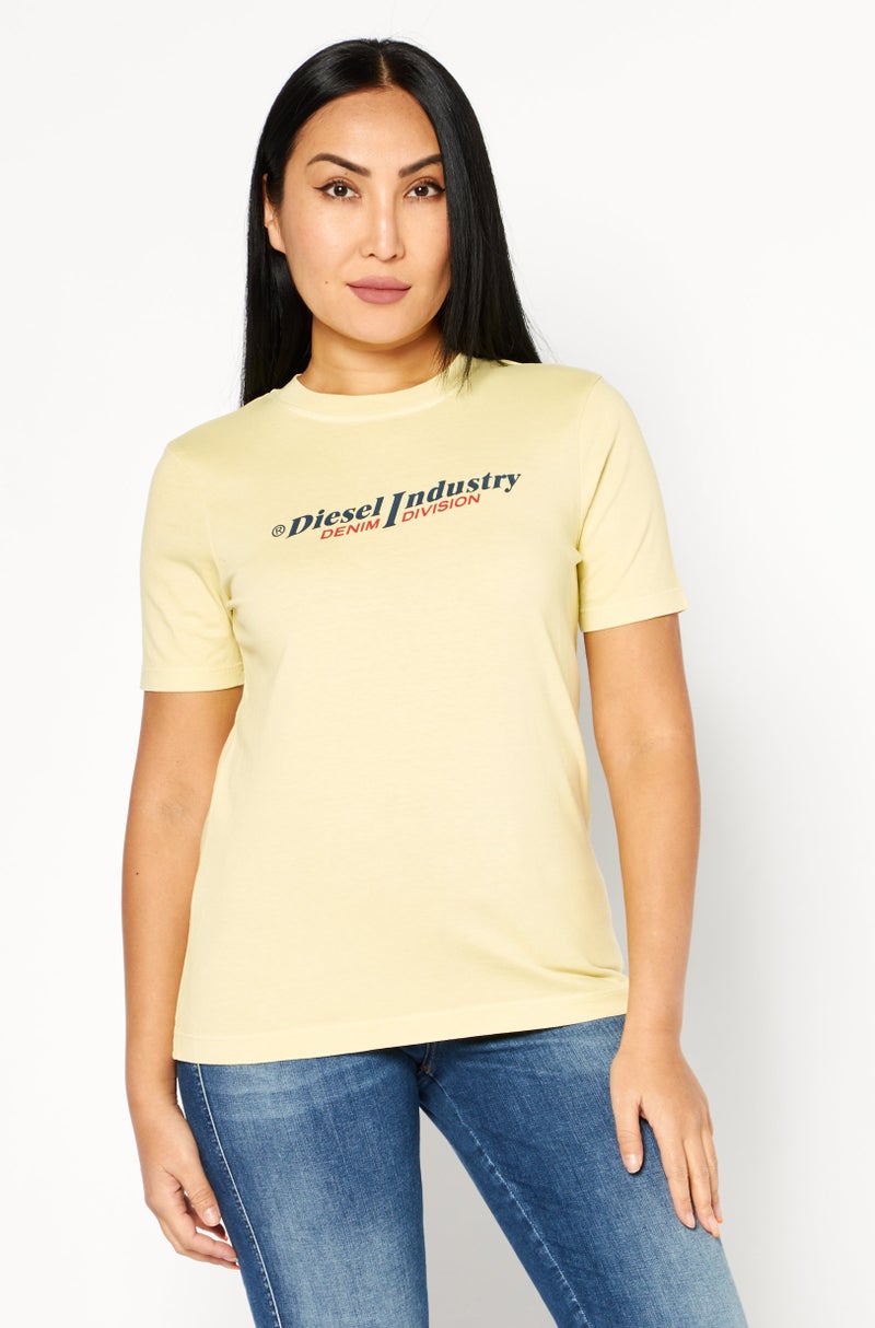 Women Crew Neck Short Sleeve Brand Logo T-Shirts, Yellow Combo