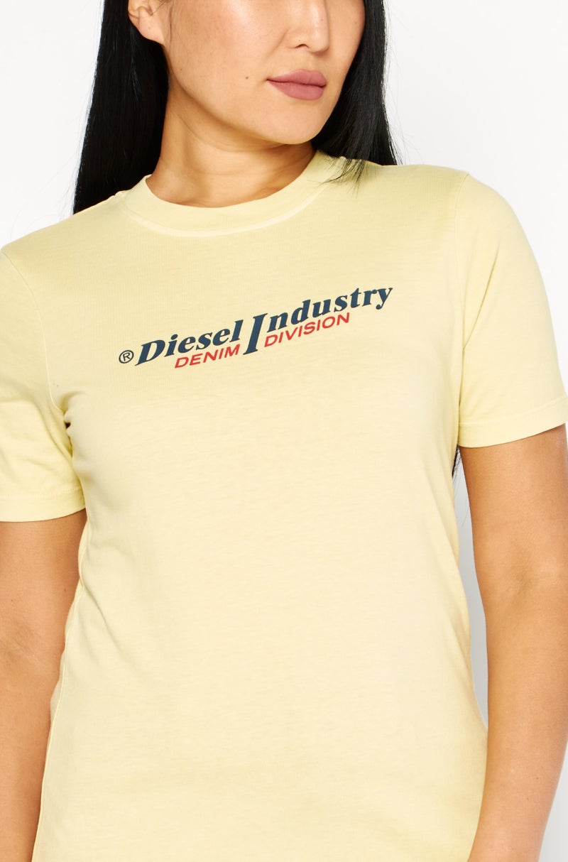 Women Crew Neck Short Sleeve Brand Logo T-Shirts, Yellow Combo