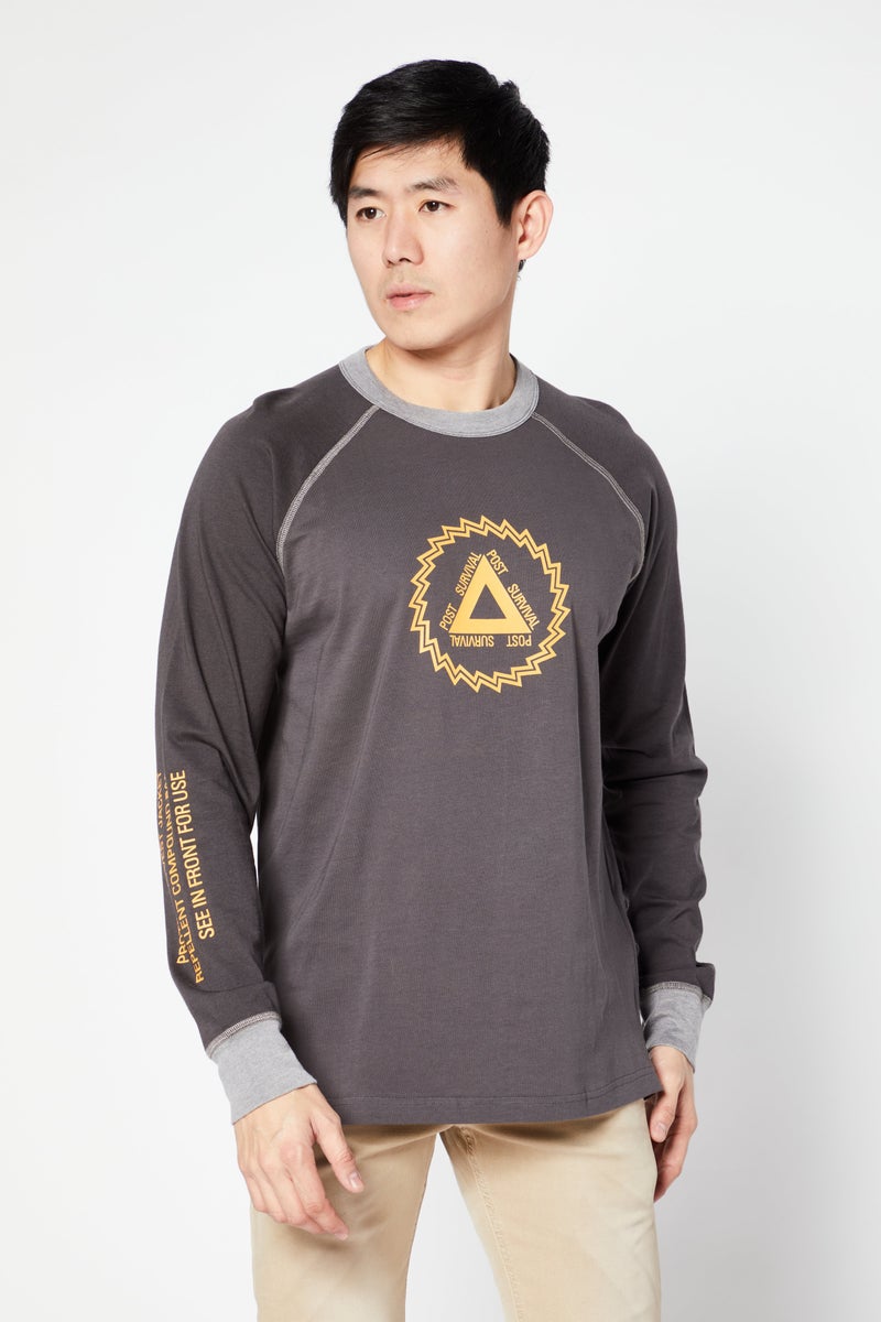 Men Crew Neck Long Sleeve Brand Logo T-Shirt, Grey