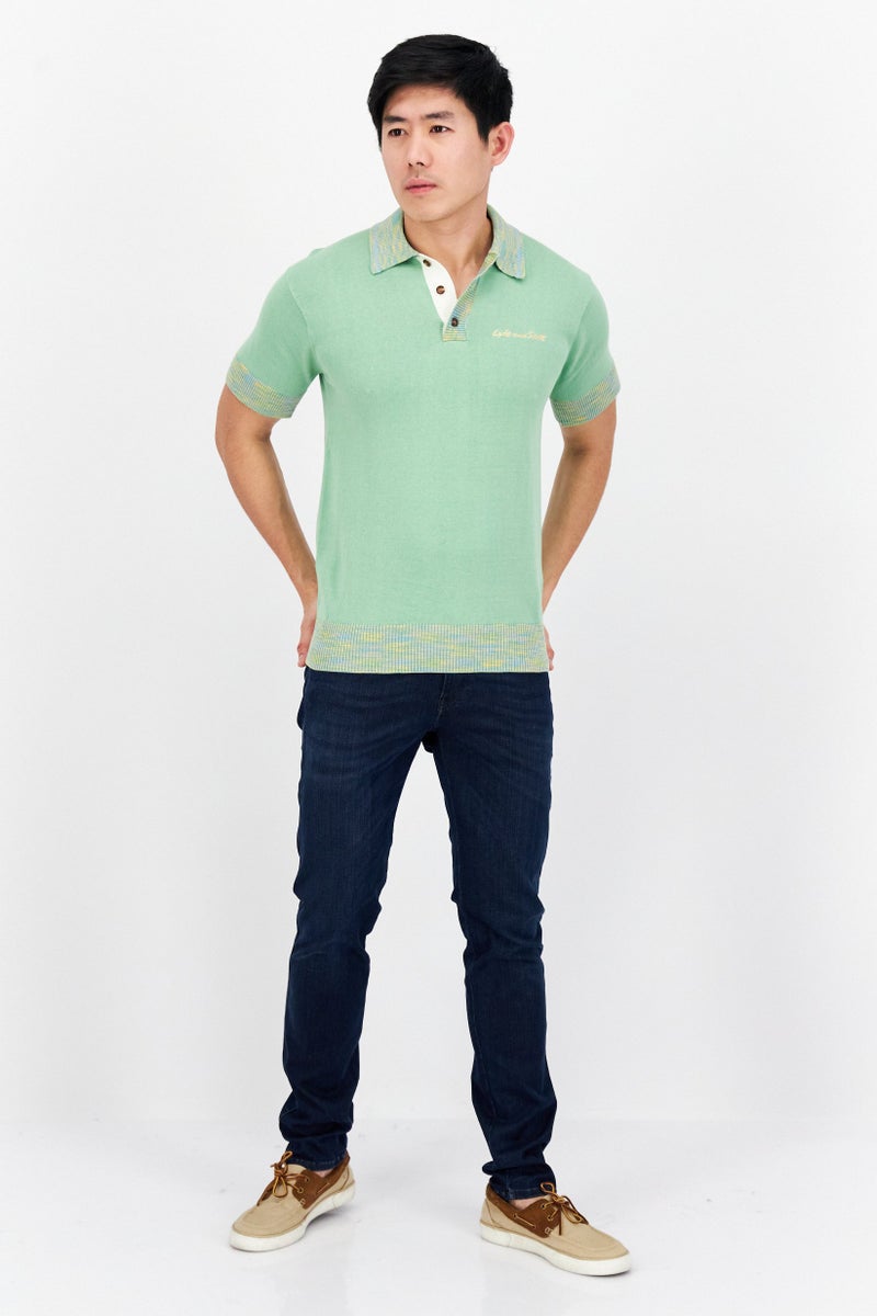 Men Regular Fit Short Sleeve Printed Polo Shirt, Green Combo