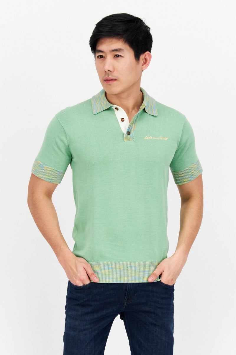 Men Regular Fit Short Sleeve Printed Polo Shirt, Green Combo