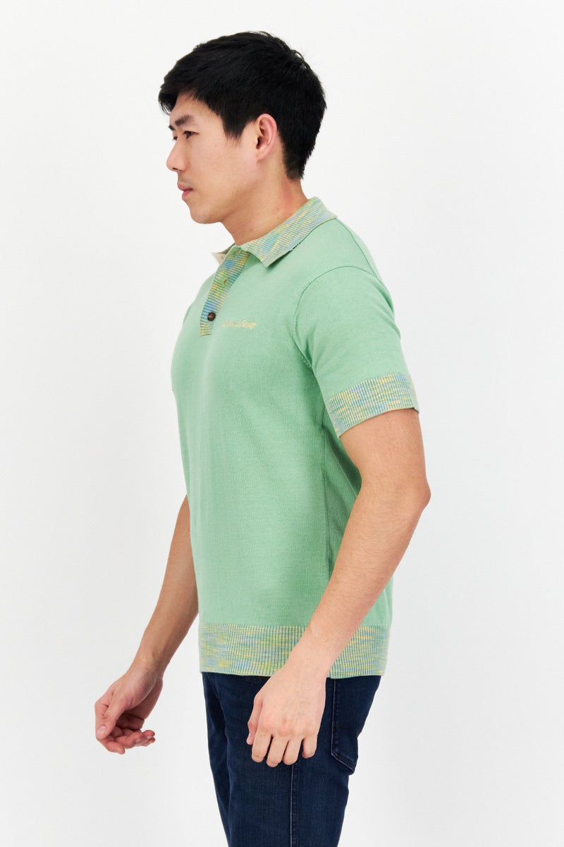 Men Regular Fit Short Sleeve Printed Polo Shirt, Green Combo
