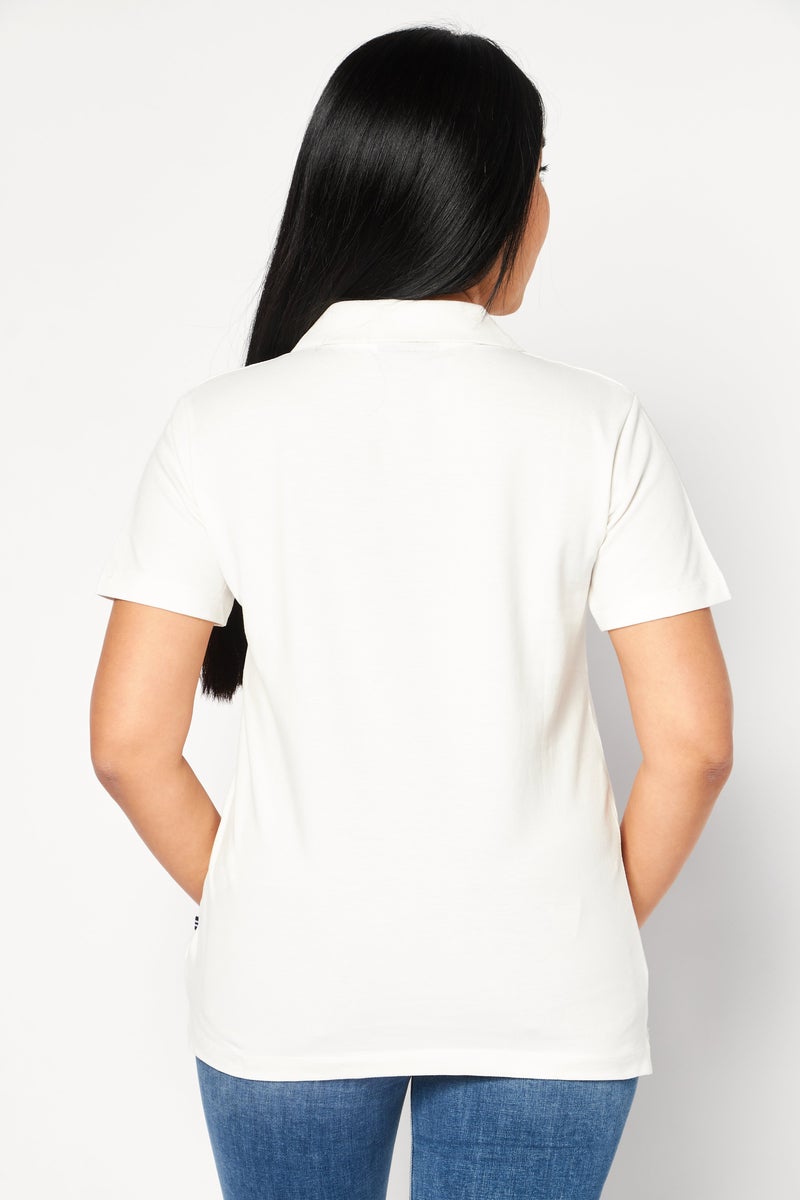 Women Regular Fit Embroidered Logo Short Sleeves Polo Shirt, White