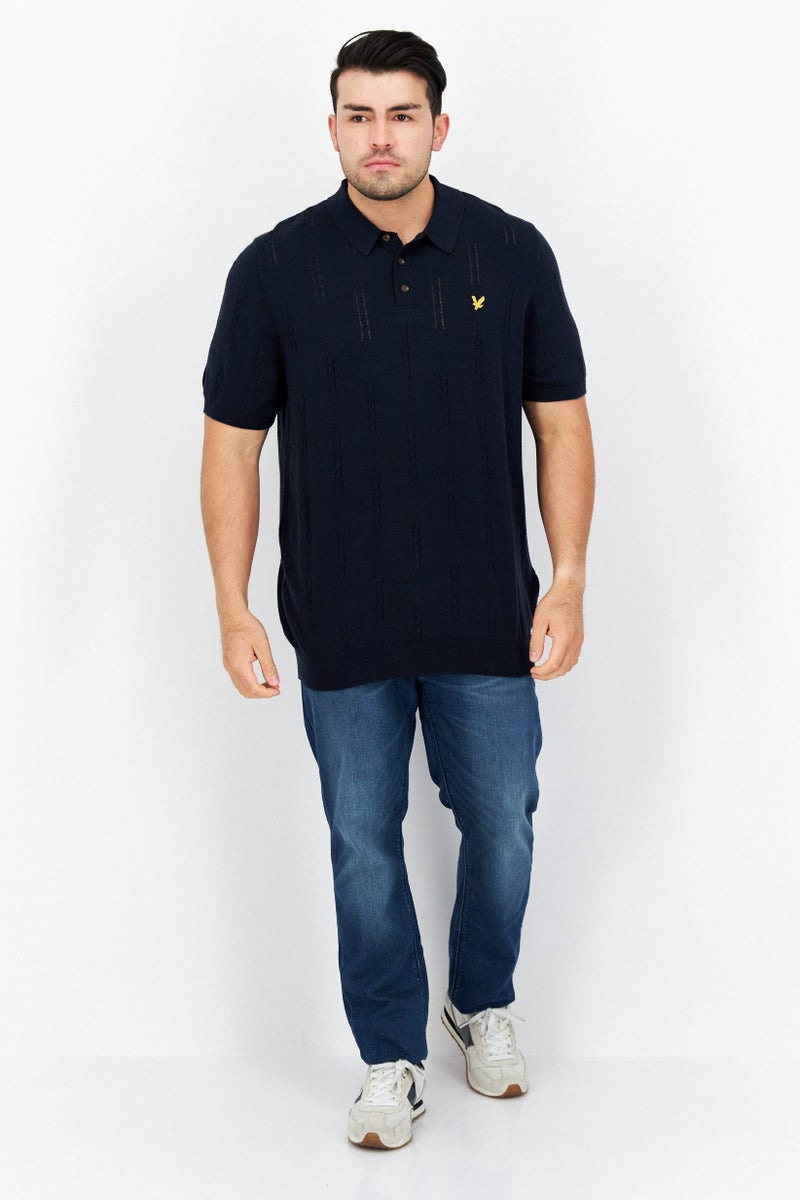 Men Regular Fit Short Sleeve Brand Logo Polo Shirt, Navy