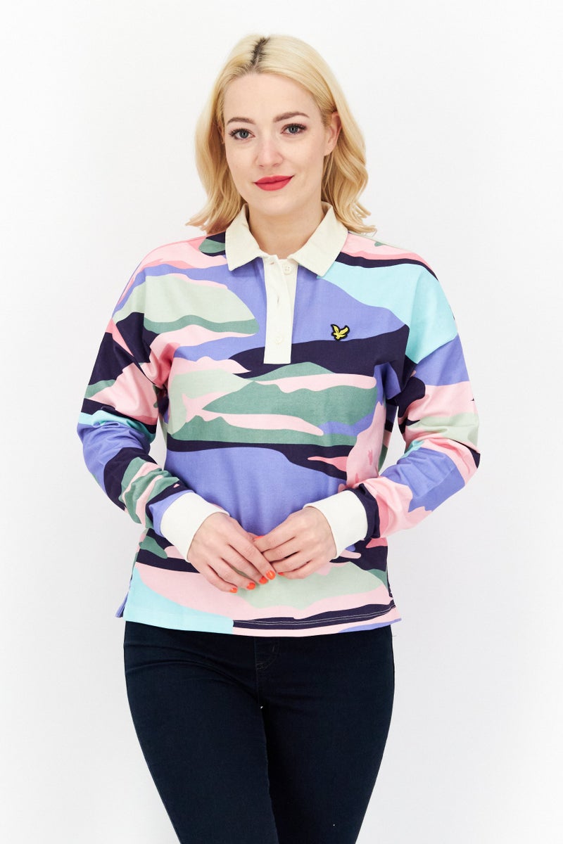 Women Sportswear Fit Cropped Rugby Polo Shirt, Pink Combo