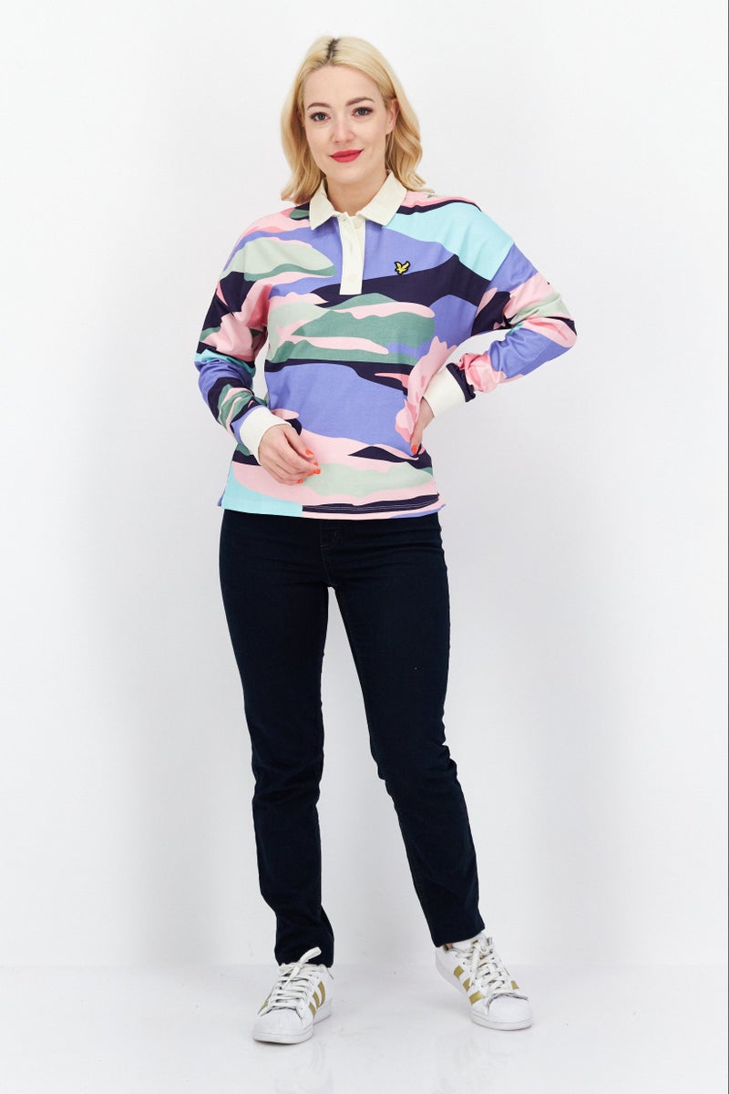 Women Sportswear Fit Cropped Rugby Polo Shirt, Pink Combo