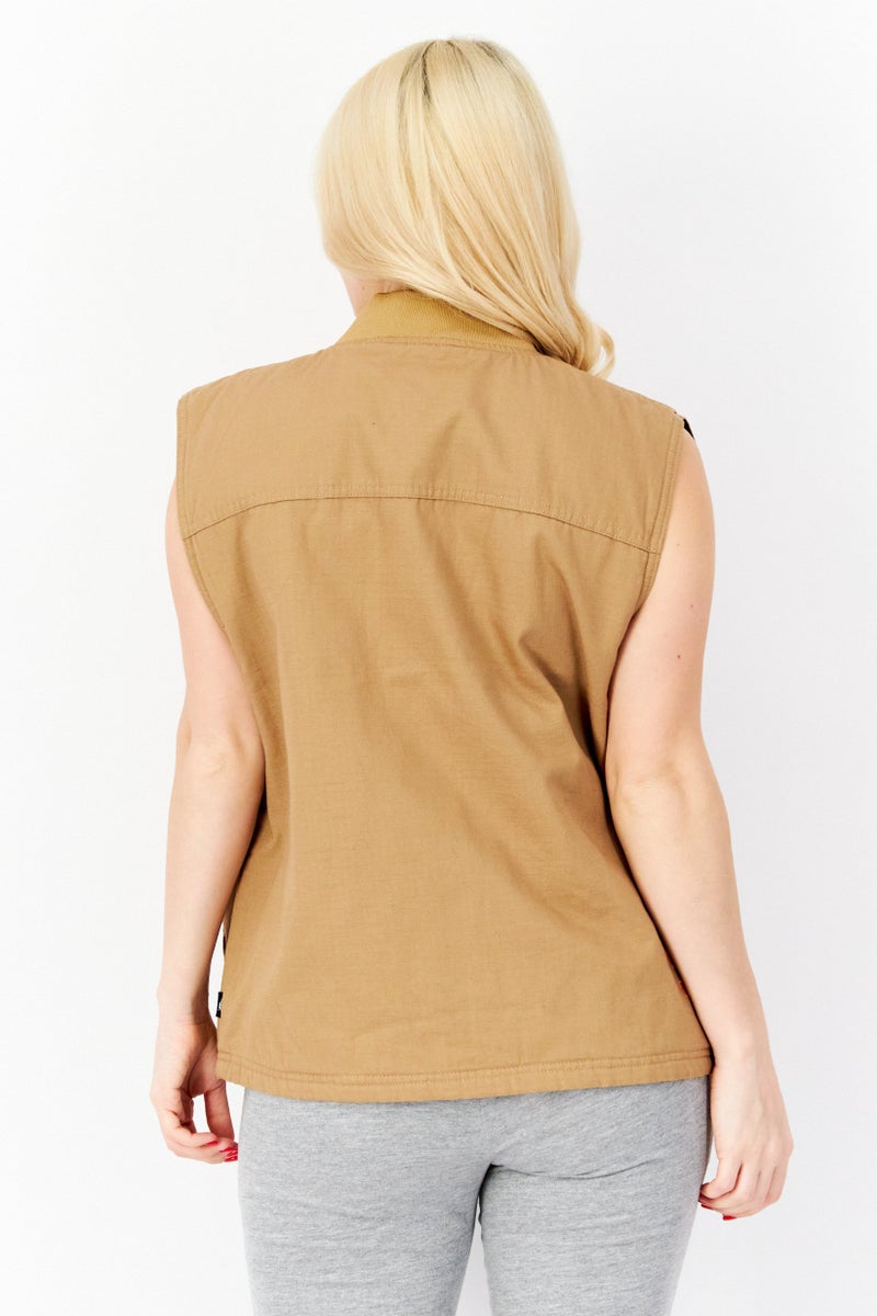 Women Sportswear Fit Embroidered Logo Vest Jacket, Tan/Orange