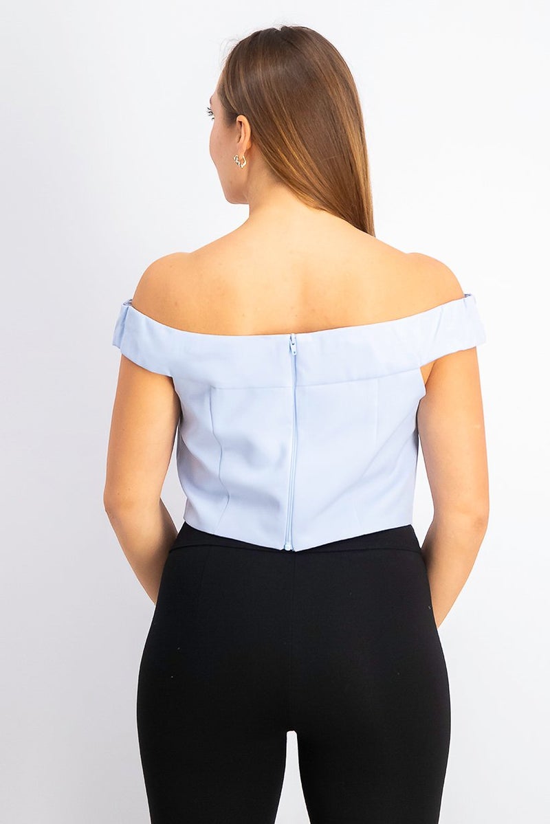 Women Off Shoulder Plain Tops, Light Blue