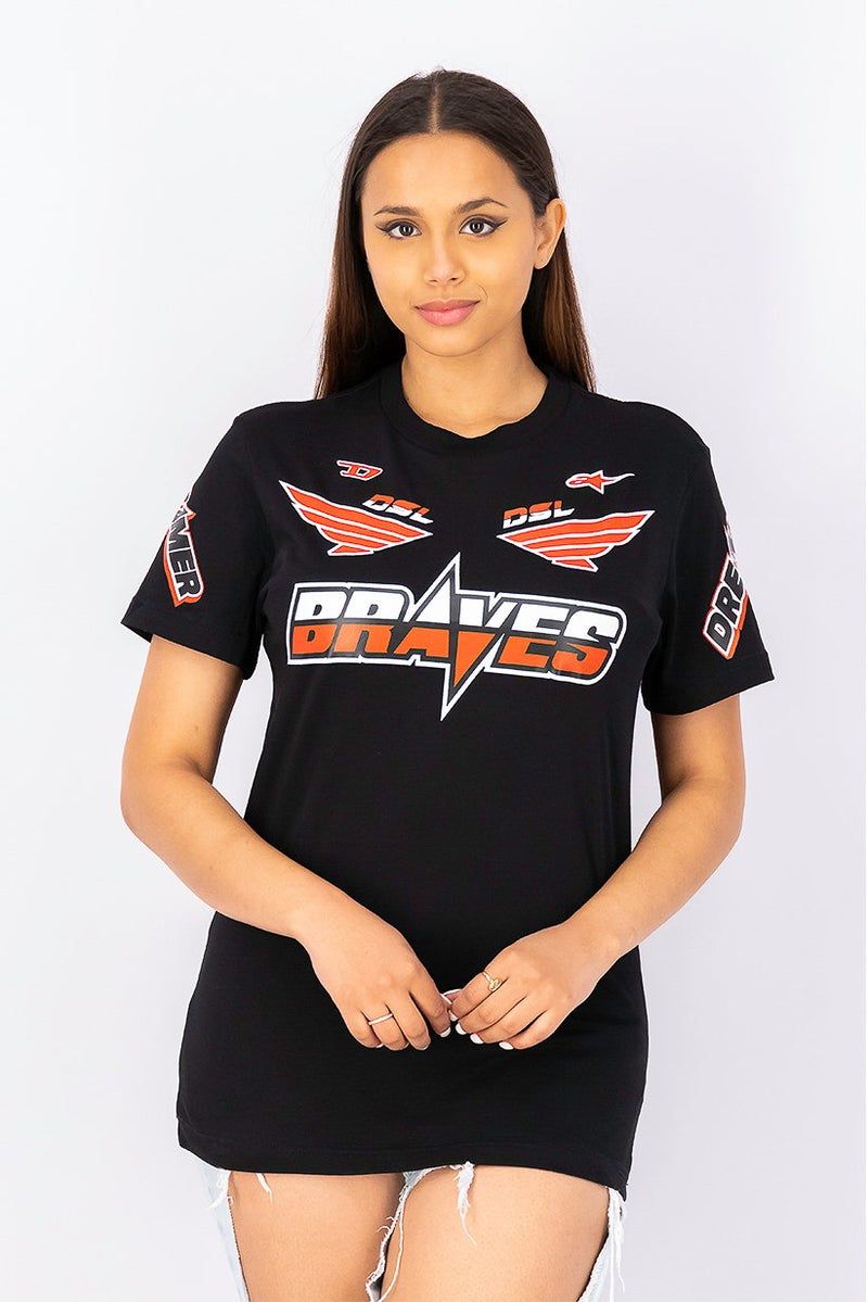 Women Crew Neck Short Sleeves Graphic Print Top, Black