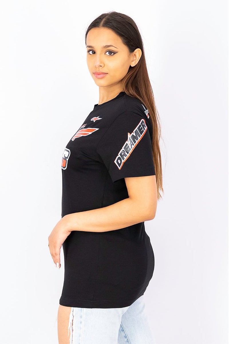 Women Crew Neck Short Sleeves Graphic Print Top, Black
