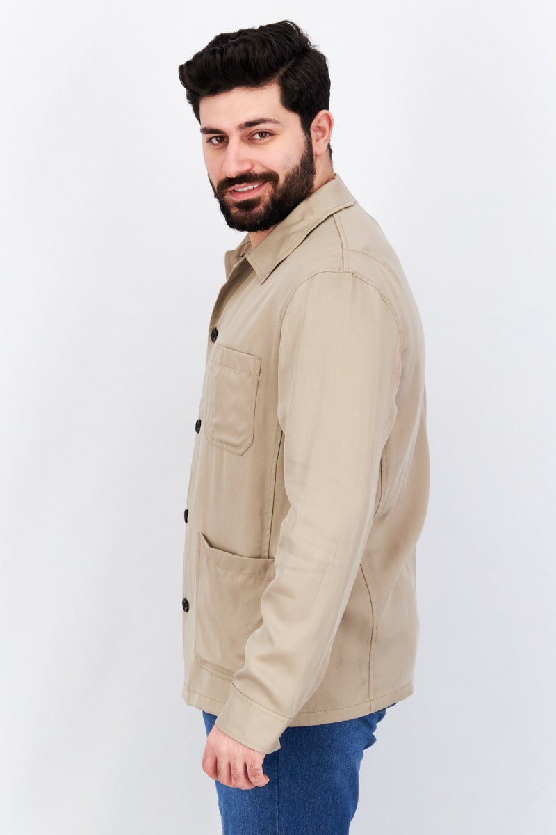 Men Regular Fit Solid Long Sleeve Casual Shirt, Tan