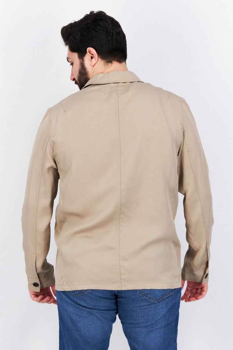 Men Regular Fit Solid Long Sleeve Casual Shirt, Tan